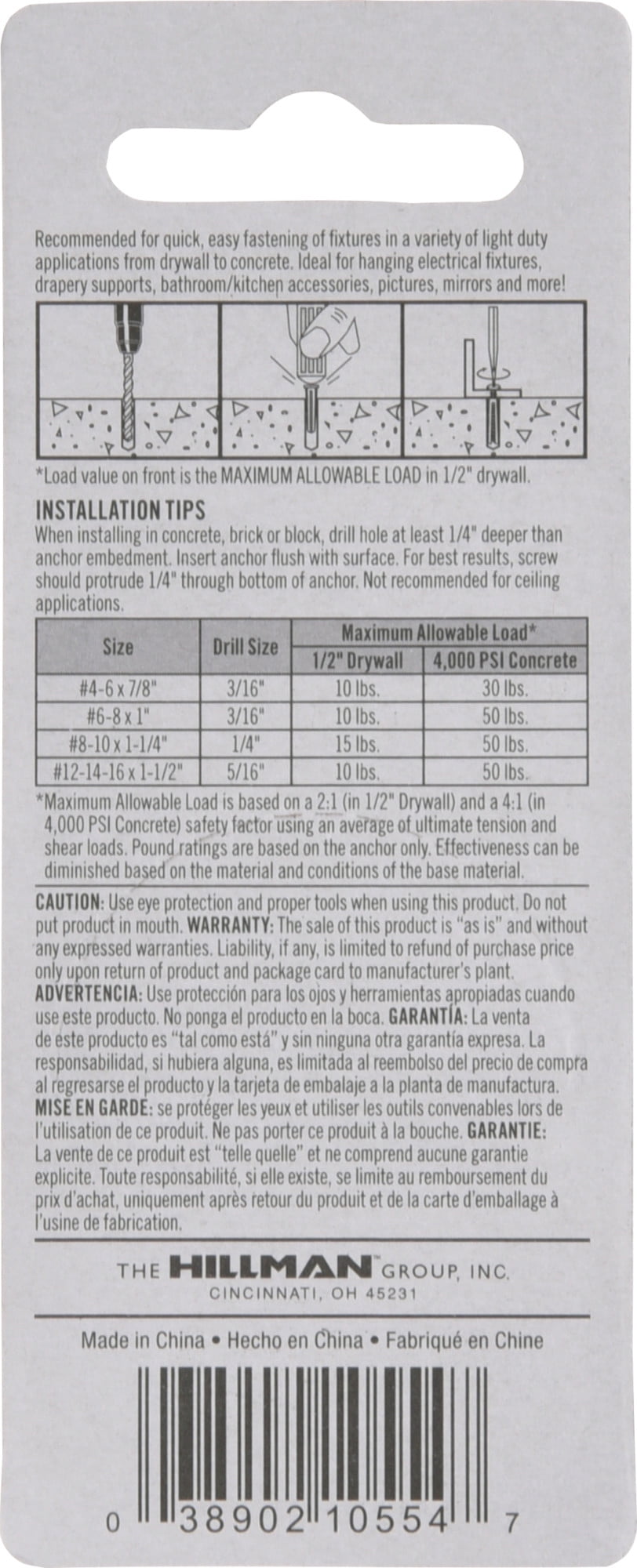 Hillman Ribbed Plastic Anchors with Screws (#6-8 x 1") - 6 Sets