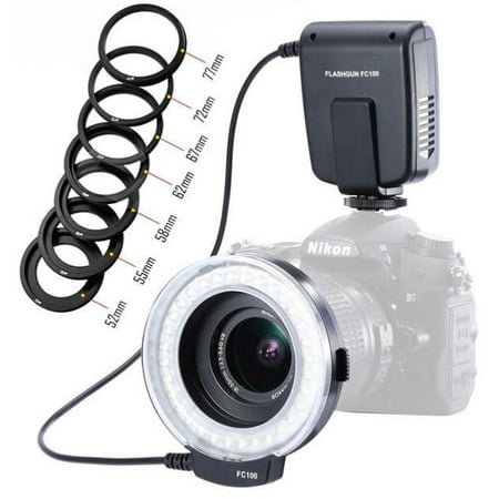 Best LED Macro Ring Flash Light FC-100 for Canon Nikon Pentax Olympus DSLR Camera Camcorder with Adapter Rings Great (Best Ring Flash For Nikon)
