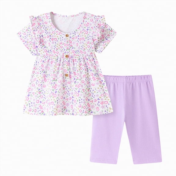 mgoYE Toddler Girl Outfits 5t Toddler Girls Summer Clothes Infant Sleeveless Tank Top Shirt Pants Set Kids Striped Ruffles Outfits(Purple,5 Years)
