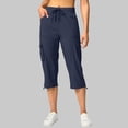 thumbnail image 2 of QATAINLAV Women's Cargo Capris Lightweight Casual Cropped Hiking Pants Multi Pocketed Outdoor Athletic Travel Cropped Trousers Dark Blue L, 2 of 8
