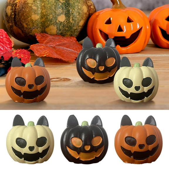 Halloween Atmosphere Home Decorative Ornaments, Resin Crafts Spooky Pumpkin Model Cat Face Pumpkin