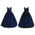 thumbnail image 3 of Girls Lace Bridesmaid Dress Long A Line Sleeveless Wedding Pageant Dresses Bowknot Tulle Party Gown,3-14T, 3 of 12