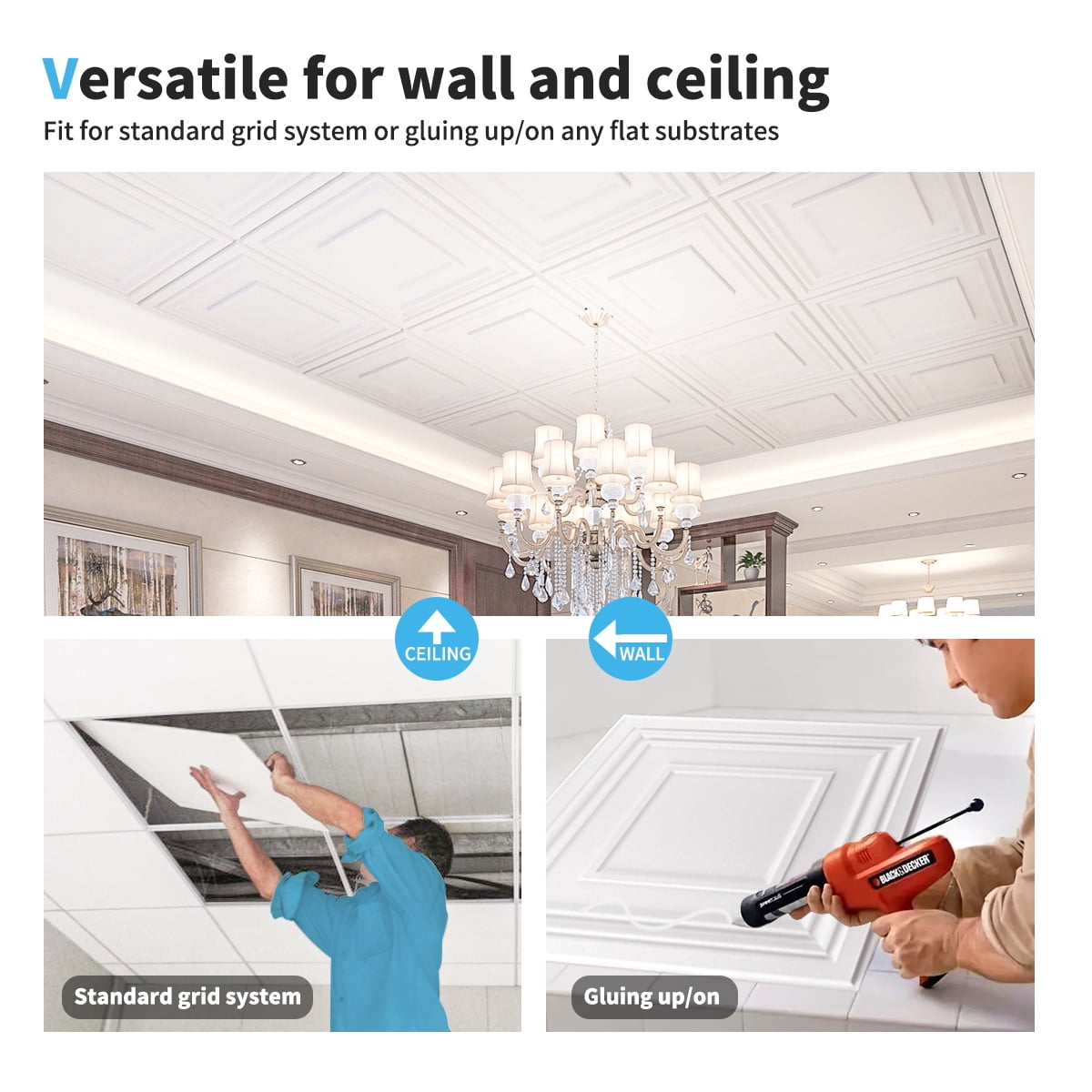 Art3d 12-Pack Matt White PVC Decorative Ceiling Tile 2ft x 2ft for Drop in Grid System