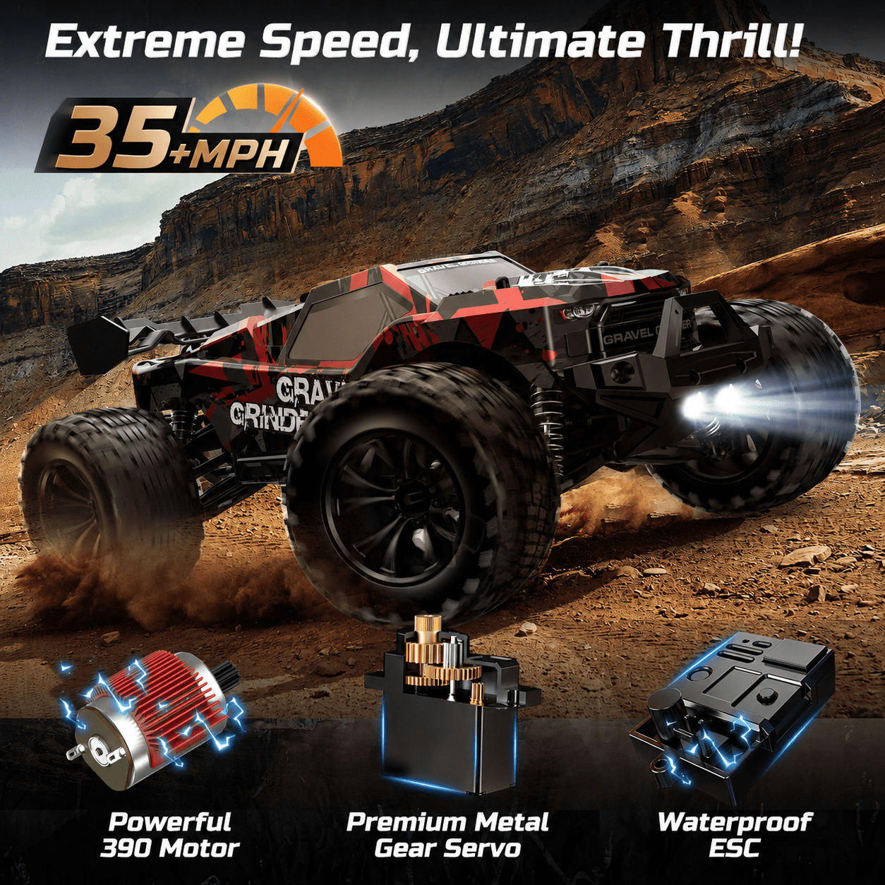 JoyStone 1/14 RC Car, Fast Remote Control Car 35+ MPH, 4WD off Road RC Truck Vehicle with 2 Batteries & 2 Shells, Gifts for Adult and Boys