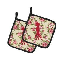 Caroline's Treasures BB1096-RS-YW-PTHD Squid Shabby Chic Yellow Roses Pair of Pot Holders , 7.5HX7.5W, multicolor