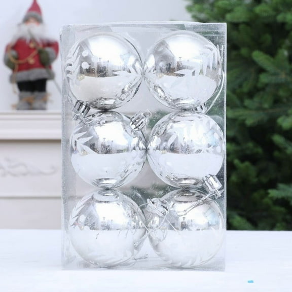 RBCKVXZ 6 Pcs Christmas Ball Ornaments, 2.36 Inch Glitter Silver and White Candy Christmas Tree Ornaments Set Shatterproof Plastic Hanging Baubles for Xmas Tree Holiday Party Decor