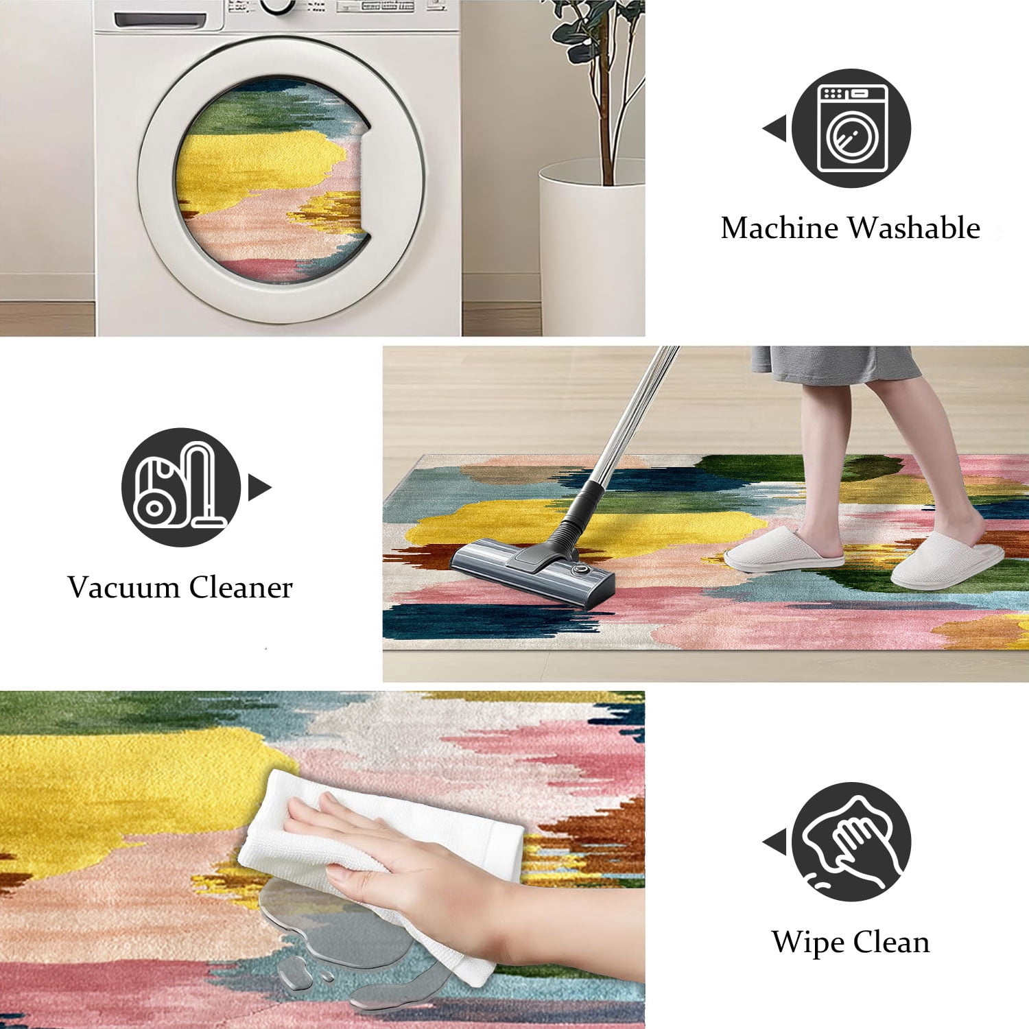 3 Piece Kitchen Rug Set, Non-Slip And Washable, Abstract Pattern Kitchen Hallway Rug, Soft And Comfortable, Suitable For Sinks, Floors, Entrances, Hallways and Bathrooms