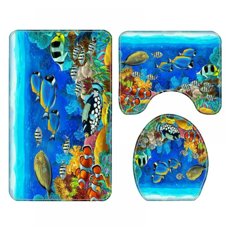 Tropical Fish Shower Curtain Sets with Rugs for Bathroom Tropical