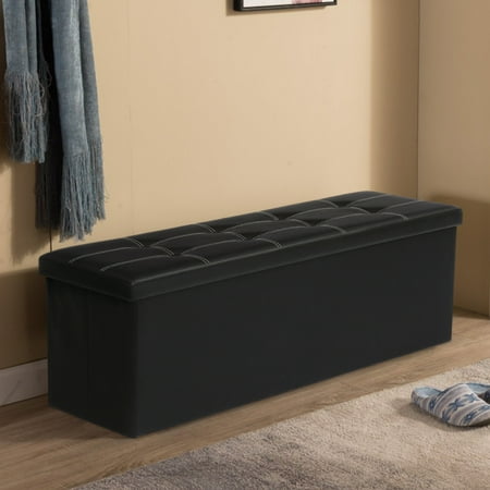 Kingso 45''x15''x15'' Folding Storage Ottoman Bench Faux Leather Foot Rest Stool Seat Padded Bench Space Saving,Quick and Easy