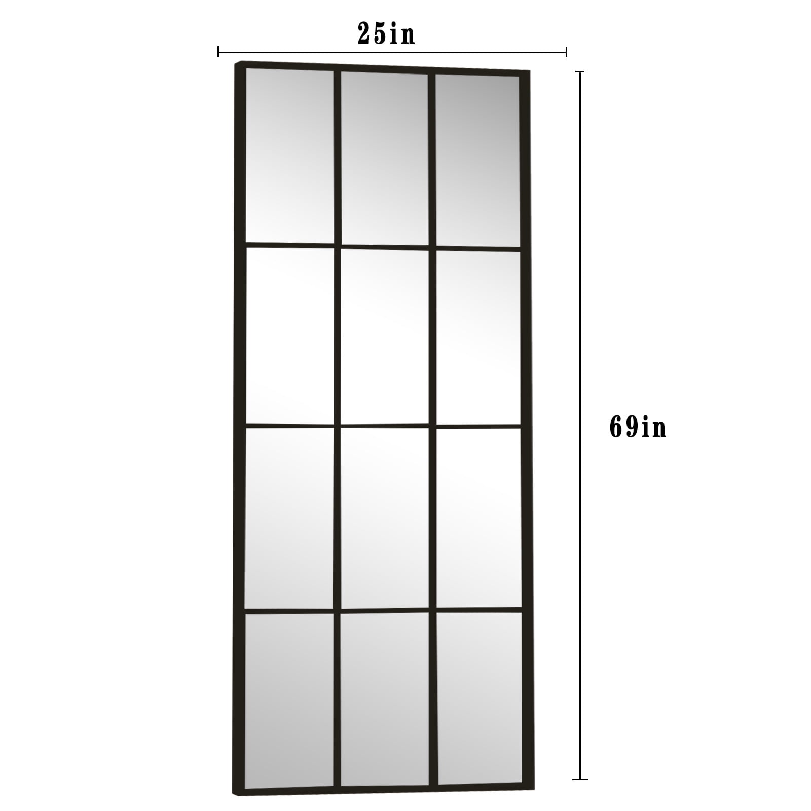 AUROMIR 69"x25" Rectangle Full Length Mirror Window Pane Wall Mirror With Metal Frame, Black