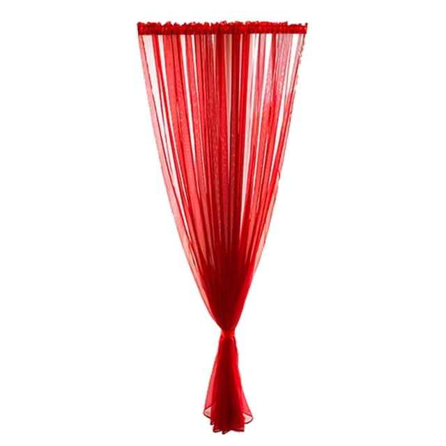 QIDESHIP Rideau Trinitrine Coloré, Panneau Unique, Style Tringle, 200X100Cm H X L, Rouge Vif, Rideaux en Polyester Polyester, 1X un Rideau, Rideau Transparent Feuilles Tulle Voile de Fenêtre Drapé Cantonnière 1
