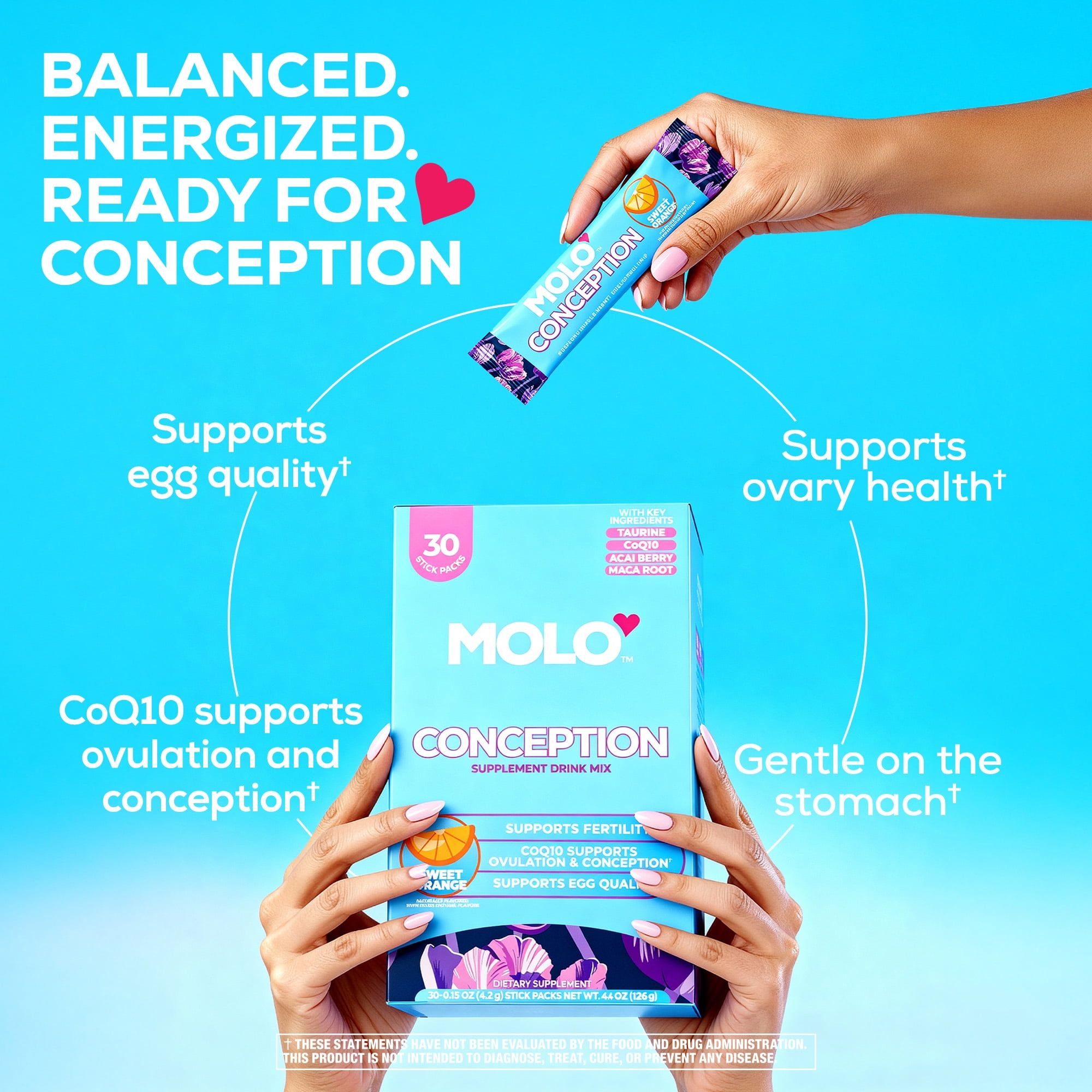 Molo Conception Supplement Drink Mix, Supports Fertility & Egg Quality Support, Sweet Orange, 30 pack