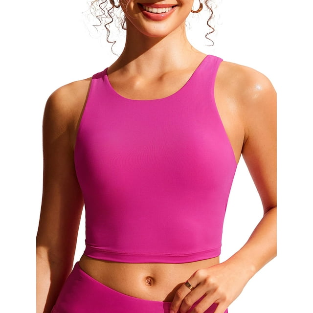 Top de Bikini CRZ YOGA con Espalda Racer, Acolchado, Cuello Alto Morado XL