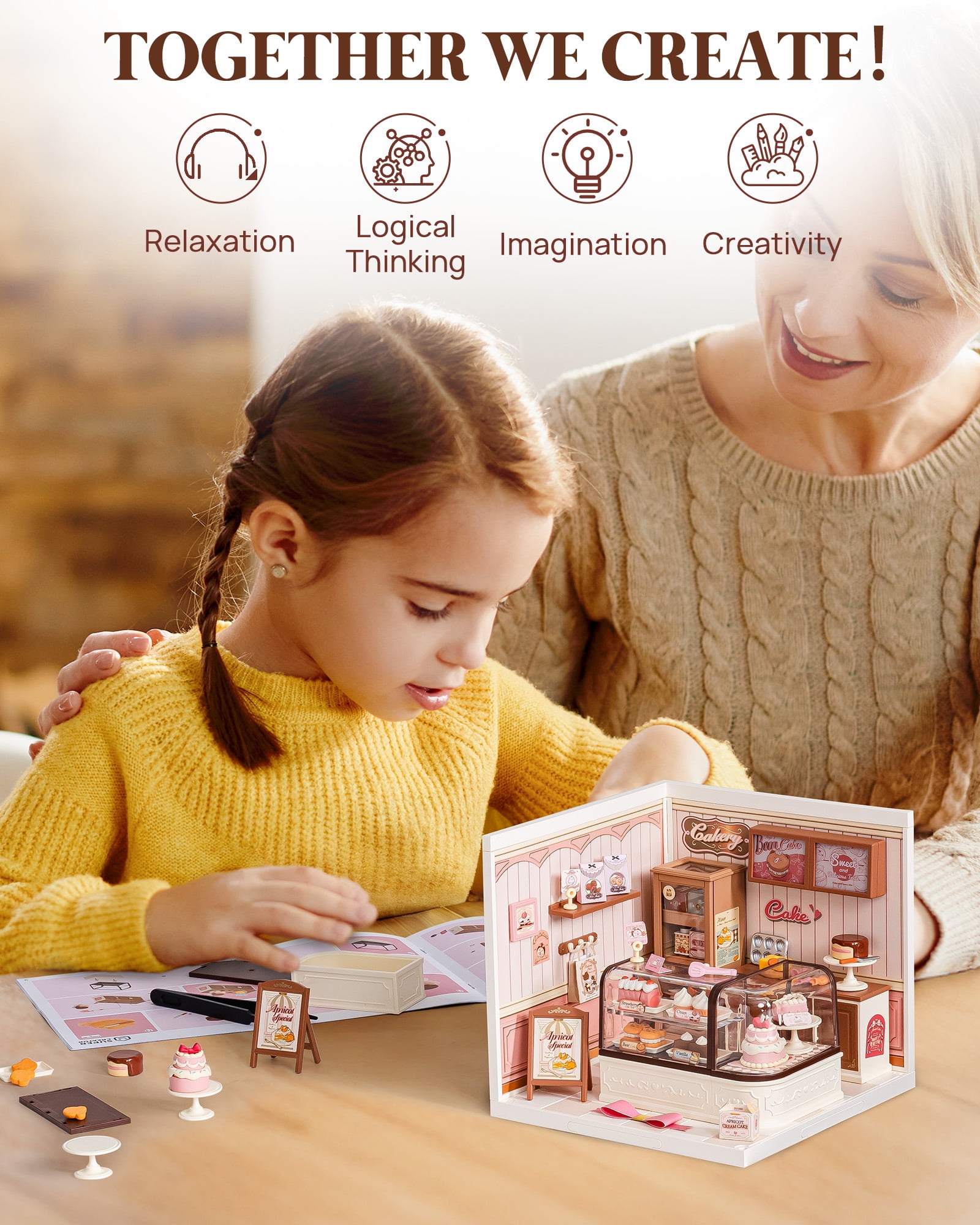 ROBOTIME Super Creator DIY Miniature House Kit,Tiny Home Craft Kits with LED,Mini Dollhouse Building Sets,Gifts for Teens Adults(Tasty Cake Shop)