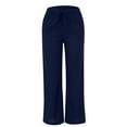 thumbnail image 6 of Women Pants Women Wide Leg Pants Women's Casual Pants High Waisted Wide Leg Fashion Drawstring Elastic Trousers Comfy Straight Leg Long Pants with Pockets, 6 of 7