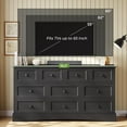 thumbnail image 3 of Farmhouse Dresser & Chest of Drawers with Charging Station, 10 Drawers Dresser, Large Wooden Storage Tower Organizerfor Living Room Closet, Black, 3 of 8