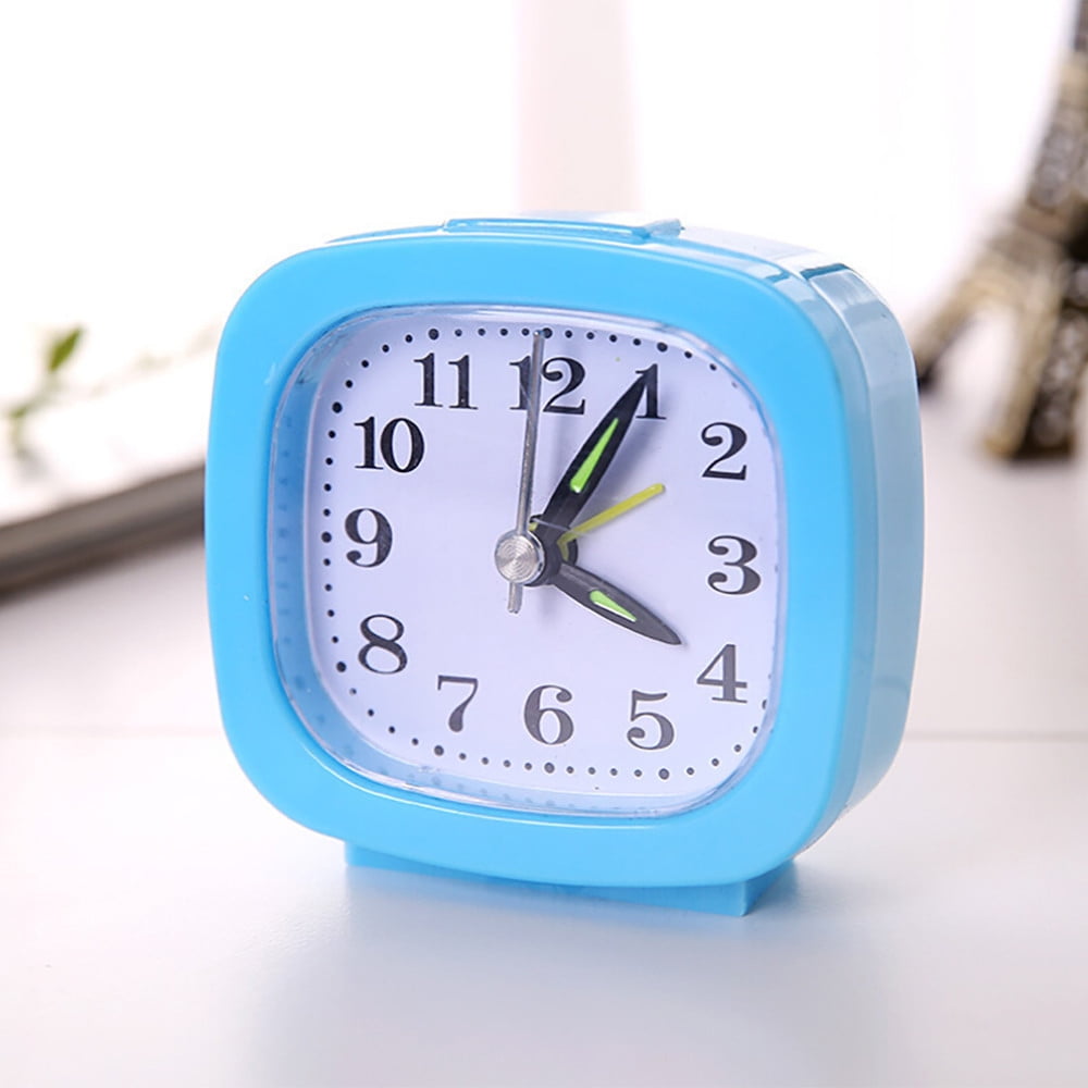 Non Ticking Cute Portable Square Small Bed Compact Desk Table Travel Alarm Clock 