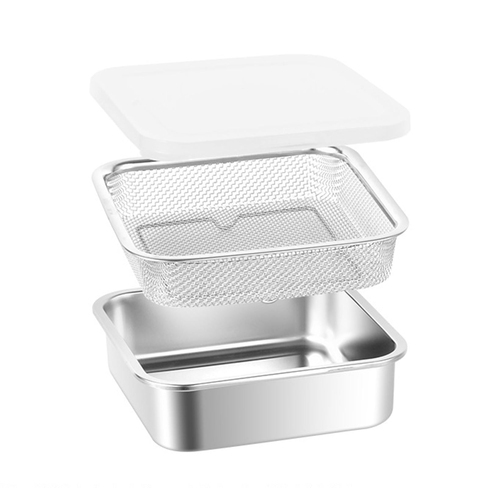 Stainless Steel Container Food Storage Box Colander Set Reusable 1500ml with Airtight Seal for Lettuce and Berries