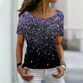 thumbnail image 2 of Prolriy Hauts d'Été pour Femmes 2025 T-Shirt Décontracté à Manches Courtes Col Rond Imprimé Cristal Brillant Printemps pour Femmes Violet m, 2 of 4