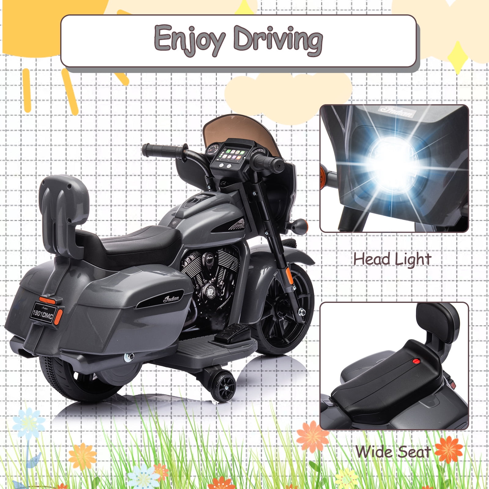 M optimized Kids Ride on Motorcycle, 6V Electric Baterry Power Dirt Bike Motorcycle with USB, AUX, Music, Headlight for 3-8 Years Old