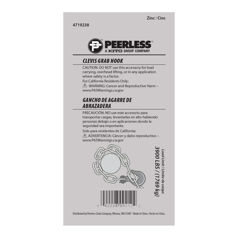Peerless 5/16 inch High Test Clevis Grab Hook