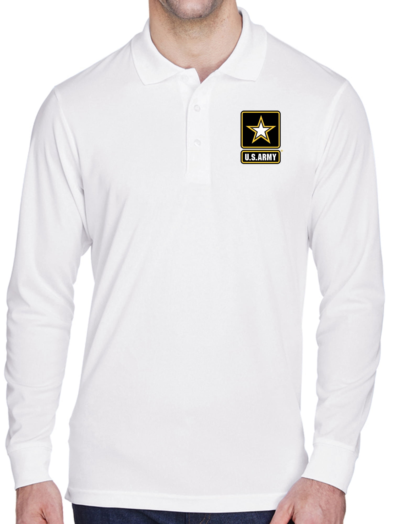 Mens US Army Logo Long Sleeve Polo Shirt - Gold, 3XL 