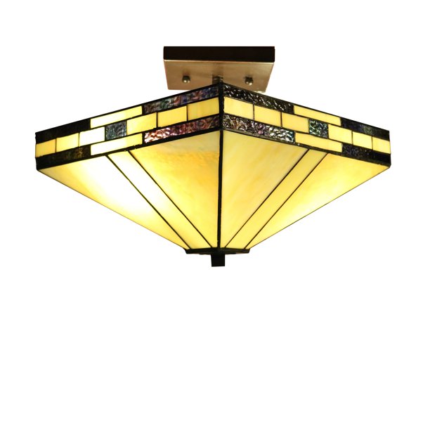 Laida 2light Offwhite 14inch Tiffanystyle Ceiling Lamp Walmart