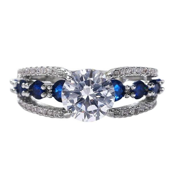 Hueco azul anillo de circón elegante anillo de diamantes de imitación de zafiro Anillos de joyería de las mujeres de moda completa de circón anillos para mujeres Tamaño 6 10