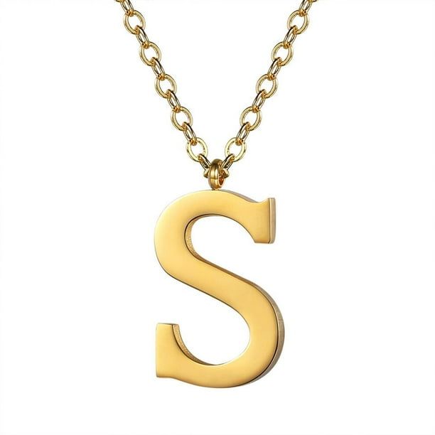 PROSTEEL Colgante Inicial S Collar de oro con letra del alfabeto, collar de acero inoxidable para mujeres y niñas, regalo de cumpleaños de joyería con encanto de nombre personalizado