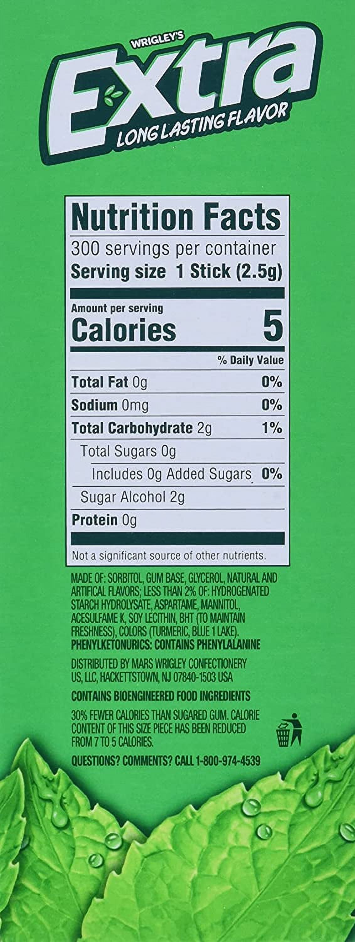 Sugar Gum, Extra Spearmint, 20-Count (300 Total), Pack of 2 Packages of ...