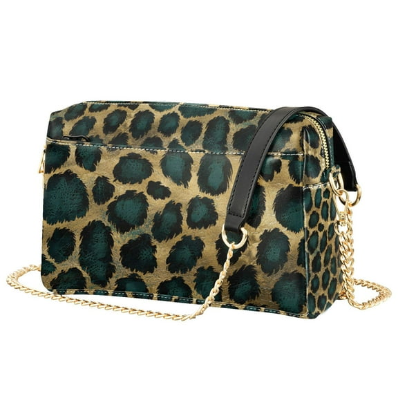 FORMRS Women Crossbody Purse with Chain Strap Vegan Leather Shoulder Handbag, Green Leopard Pattern