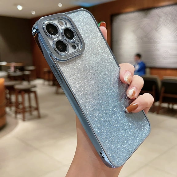 Compatible with iPhone 12, Camera Lens Protector Plating Luxury Glitter Bling Cover for Women Clear Soft TPU Shockproof Anti-Fall Protective Phone Case For iPhone 12, Blue