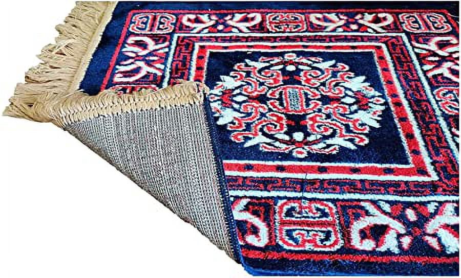 Polyester Fabric Blue With Red Meditation Prayer Mat (Approx. 18 x 18 Inch) Multi-Purpose Meditation Mat/Rug, Religious Spiritual Items, Home Aasan/Yoga/Meditation