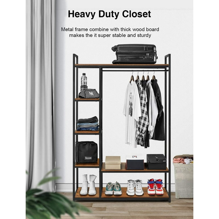 Homfa Clothes Rack 47.24 Wardrobe Closet Freestanding Garment Rack with Shelves Brown Walmart