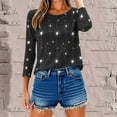thumbnail image 6 of Blmnix Fashion Office Tops Flower Streetwear Black Women Shirts Crew Neck 3/4 Sleeve Blouses, 6 of 7