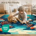 thumbnail image 4 of ODIKA 5'x7' Washable Area Rug Non-Slip, Low Pile, Stain Resistant Coral Ocean Design with Octopus Sea Life Motif Fish and Turtle Scene for Guest Room, Lounge, Apartment, 4 of 7