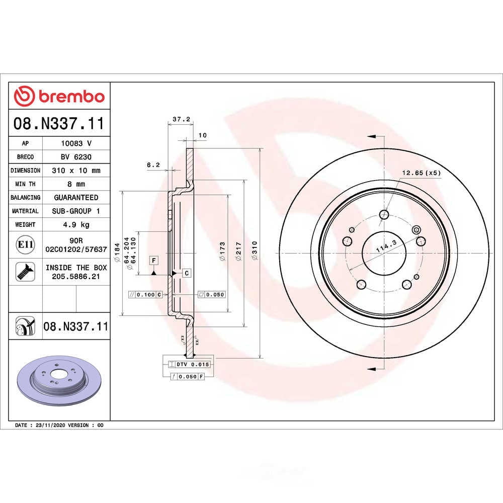 Brembo 08.N337.11 PRIME Disc Brake Rotor