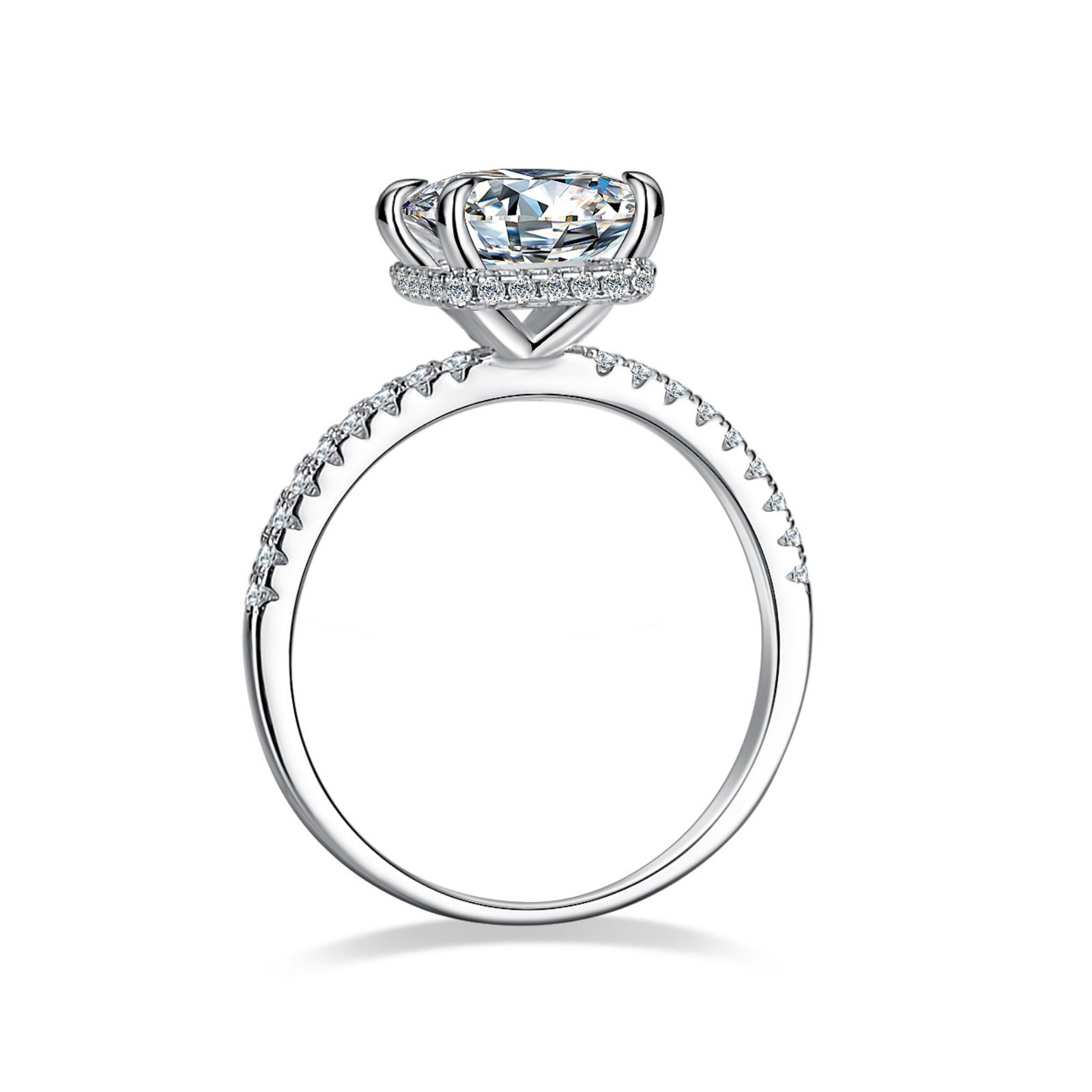 4 Carat Hidden Halo Engagement Ring Emerald Cut Moissanite Ring for Women D Color VVS1 Clarity Diamond Wedding Rings 925 Sterling Silver Rings for Anniversary Promise
