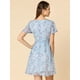 thumbnail image 5 of Vestido de Gasa con Cuello En V y Manga con Volantes Florales Allegra K Azul S, 5 of 6