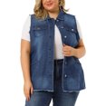 thumbnail image 1 of Women's Plus Size Jean Vest Button Down Turndown Collar Frayed Hem with Cargo Pocket Trucker Denim Vest Dark Blue 3X, 1 of 7