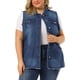 thumbnail image 1 of Women's Plus Size Jean Vest Button Down Turndown Collar Frayed Hem with Cargo Pocket Trucker Denim Vest Dark Blue 1X, 1 of 7