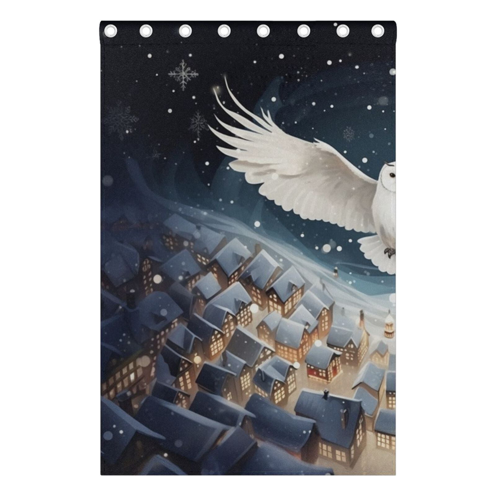 Owl Snowy Night Houses Black Out Curtains 72 Inch Length Curtains for Sliding Glass Doors Bedroom Living Room 2 Pack