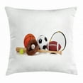 thumbnail image 1 of Youth Throw Pillow Cushion Cover, Assorted Sports Equipment Different Balls Bat Tennis Racket Baseball Glove on White, Decorative Square Accent Pillow Case, 24 X 24 Inches, Multicolor, by Ambesonne, 1 of 2