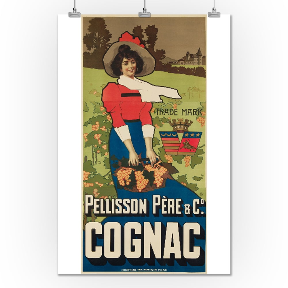 COGNAC PELLISSON vintage ad poster FRENCH LIQUOR collectors colorful 24X36