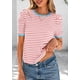 thumbnail image 5 of Camiseta PRETTYGARDEN para mujer, color bloque de colores, a rayas, rosa, 5 of 9