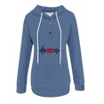 thumbnail image 4 of Jinhomg Women's Fall Sweatshirt Cute Heart Print Drawstring Hoodies Casual Comfy Thin Fleece Button Up Pullover Tops with Kangaroo Pocket Fall Saving Blue M, 4 of 7