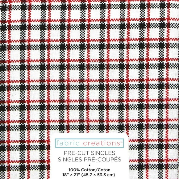 Fabric Creations White with Red and Black Plaid Fat Quarter Pre-Cut Fabric - 18" x 21" / 45cm x 53cm