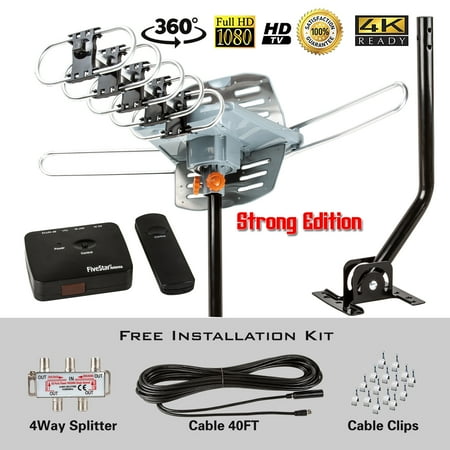 Antenas Wireless Five Star HDTV Antenna Amplified Digital Outdoor Antenna with Mounting Pole-150 Miles Range-360 Degree Rotation Wireless Remote-Snap-On Installation Support 5 TVs ()
