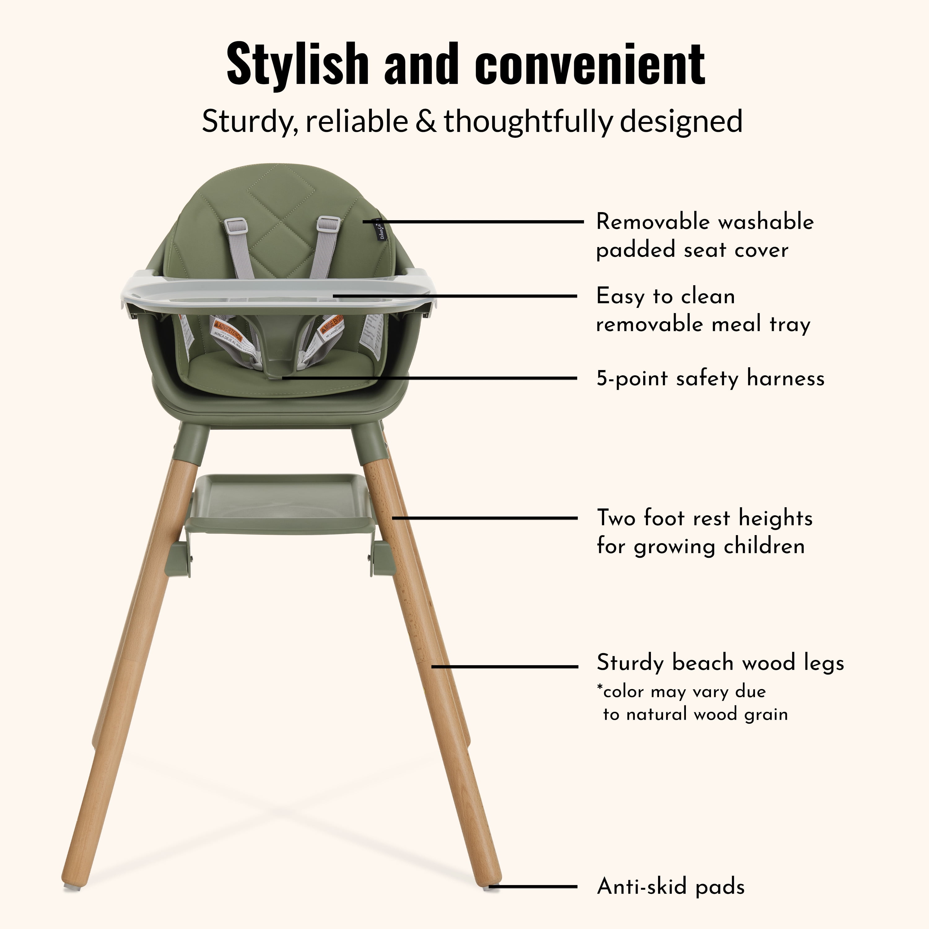 Dream On Me Nibble Nest 3-in-1 Highchair, Green