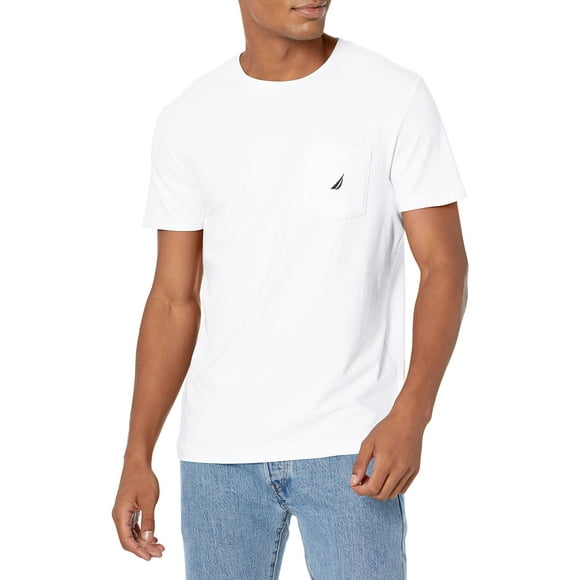 Camiseta Nautica para hombre con cuello redondo liso y bolsillo, color blanco